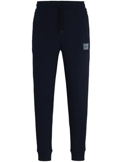 Hugo Doak Logo-flocked Drawstring Cotton Track Pants In Blue