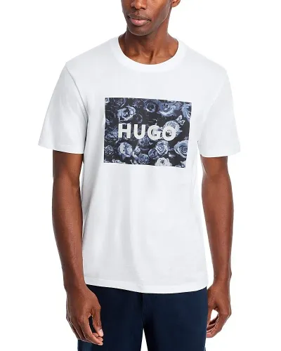 Hugo Dulive Short Sleeve Logo Graphic Tee In White 100