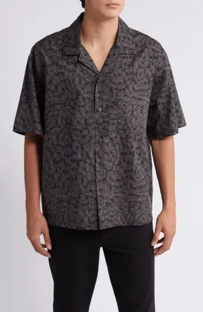 Hugo Oversized-fit Shirt In Seasonal-print Cotton Poplin In 009-black