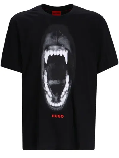 Hugo Cotton-jersey T-shirt With Spray-paint Artwork In Black