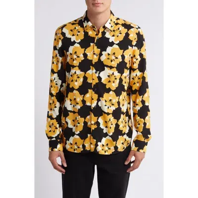 Hugo Emero Floral Button-up Shirt In Gold