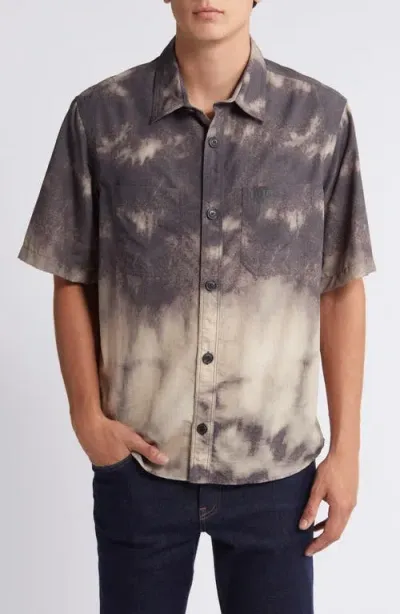 Hugo Eratino Tie Dye Short Sleeve Nylon Button-up Shirt In Brown