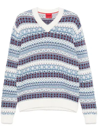 Hugo Fair Isle Intarsia Sweater In White