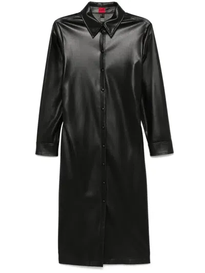 Hugo Faux-leather Midi Shirt Dress In Black