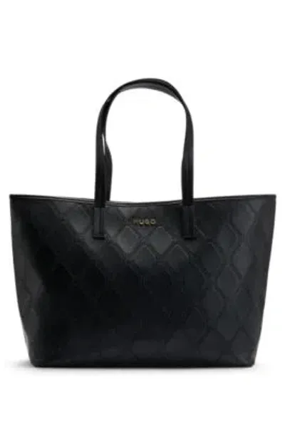 Hugo Faux-leather Shopper Bag With Logo-chain Embossed Pattern In Black