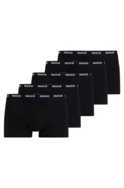 Hugo Five-pack Of Stretch-cotton Trunks With Logo Waistbands In Black 001