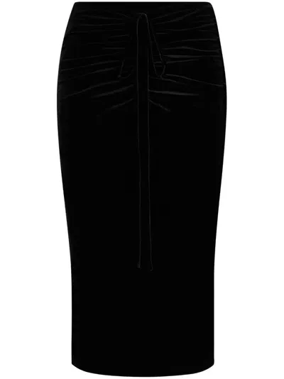 Hugo Gathered Velour Pencil Skirt In Black