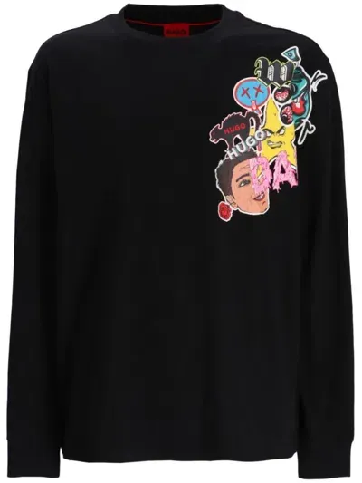 Hugo Graphic-print Cotton Sweatshirt In 黑色