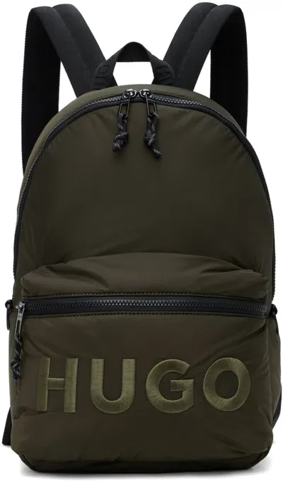 Hugo Green Embroidered Logo Backpack In 257-dark Beige