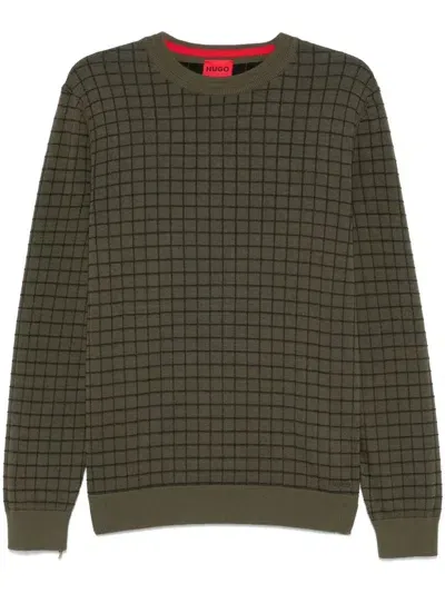 Hugo Grid-pattern Sweater In Green