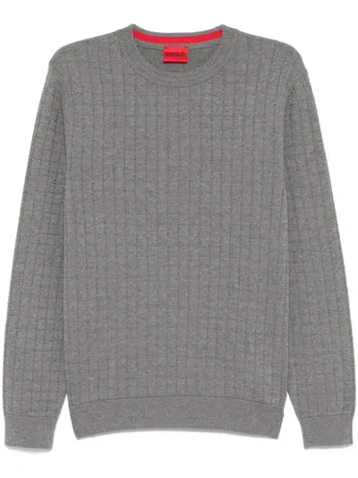 Hugo Grid-pattern Sweater In Gray