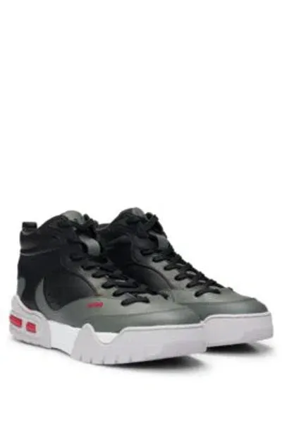 Hugo High-top Trainers With Faux Leather And Mesh In Dark Grey