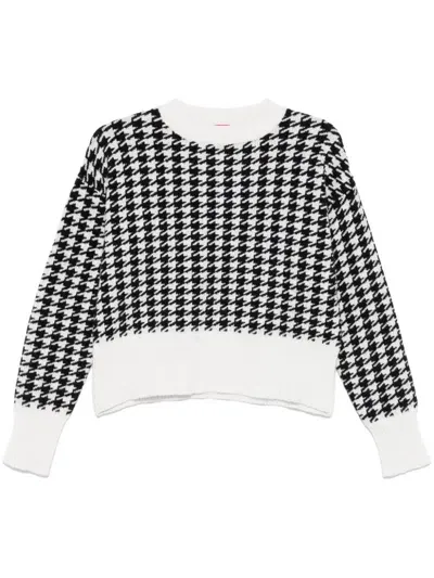 Hugo Cotton-blend Oversized-fit Sweater With Houndstooth Motif In Black