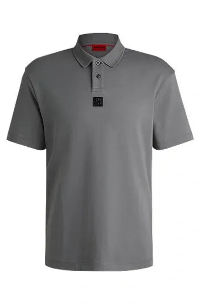 Hugo Interlock-cotton Polo Shirt With Stacked Logo In Gray