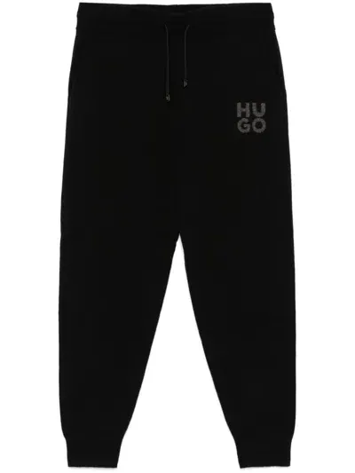 Hugo Jacquard-logo Trousers In Black