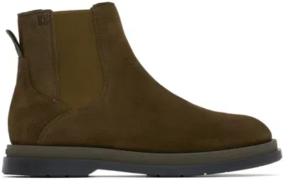 Hugo Khaki Suede Chelsea Boots In Brown