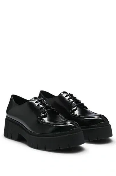 Hugo Lace-up Shoes In Brushed Leather With Chunky Outsole In 黑色