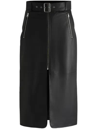 Hugo Leather Midi Skirt In Black