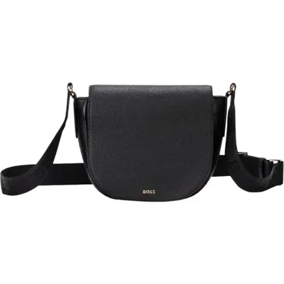 Hugo Liriel Flap Faux Leather Crossbody Bag In Black