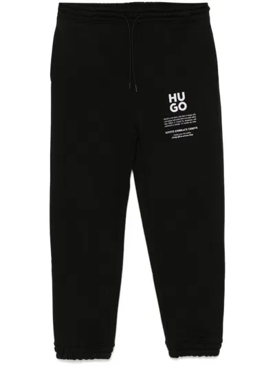 Hugo Logo And Slogans Print Track Pants In Black