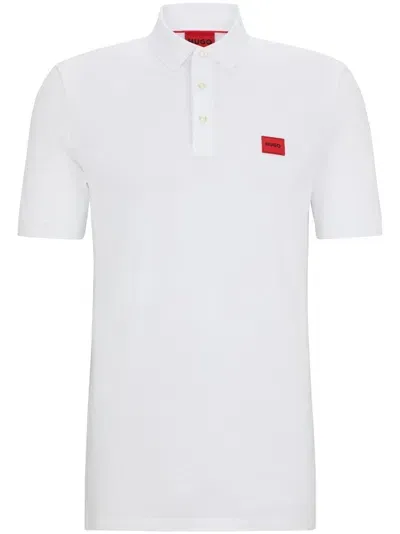 Hugo Logo-appliqué Cotton Polo Shirt In White