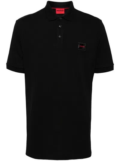 Hugo Logo-appliqué Cotton Polo Shirt In Black