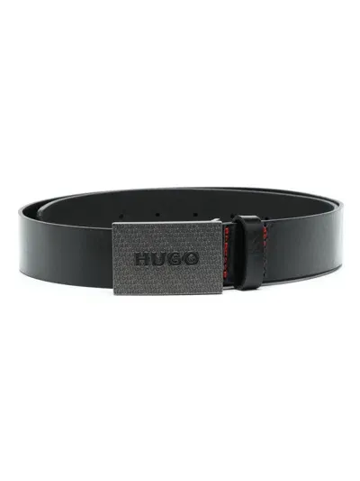 Hugo Logo-buckle Leather Belt In Black