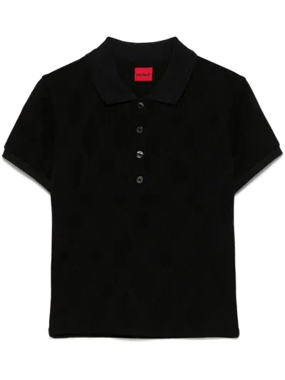 Hugo Logo-jacquard Polo Shirt In Black