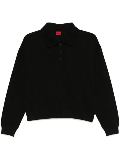 Hugo Logo-jacquard Polo Top In Black