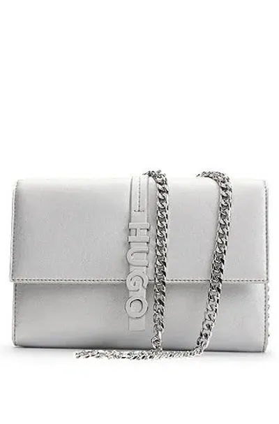 Hugo Logo-lettering Clutch Bag In Laminated Faux Leather In 白色