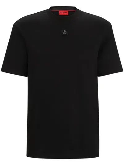 Hugo Cotton-jersey T-shirt With Tonal Logo Badge In Black