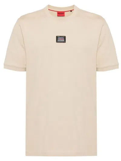 Hugo Logo-patch Cotton T-shirt In Neutrals