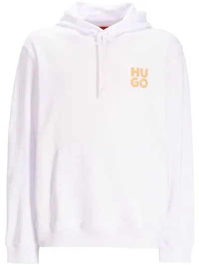 Hugo Logo-print Cotton Hoodie In 白色