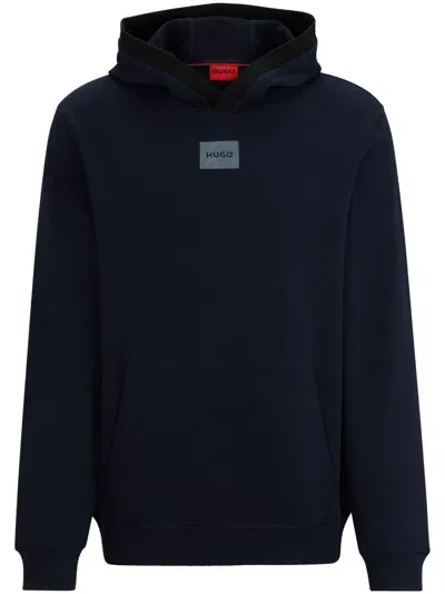 Hugo Logo-print Cotton Hoodie In Blue