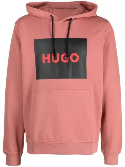 Hugo Logo-print Cotton Hoodie In Red