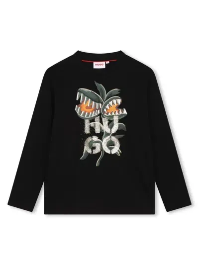 Hugo Kids' Logo-print Cotton T-shirt In Black