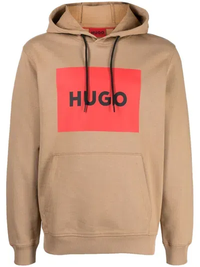 Hugo Logo-print Detail Hoodie In Braun