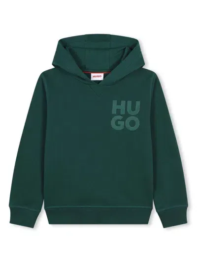 Hugo Kids' Logo-print Hoodie In Green