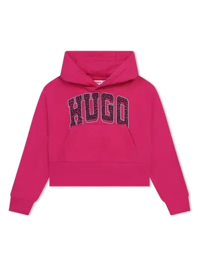 Hugo Kids' Logo-print Hoodie In Pink