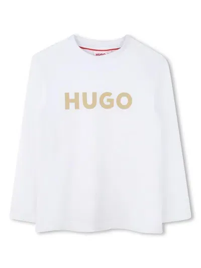 Hugo Kids' Logo-print Long-sleeved T-shirt In White