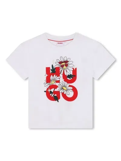 Hugo Kids' Logo-print Organic Cotton T-shirt In White