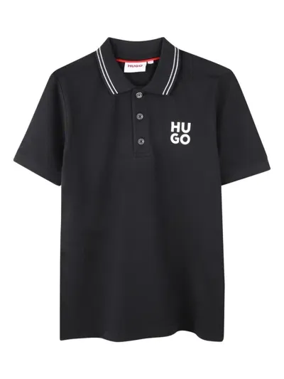 Hugo Kids' Logo-print Polo Shirt In Black