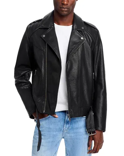 Hugo Lowis Zip Front Leather Jacket In Black