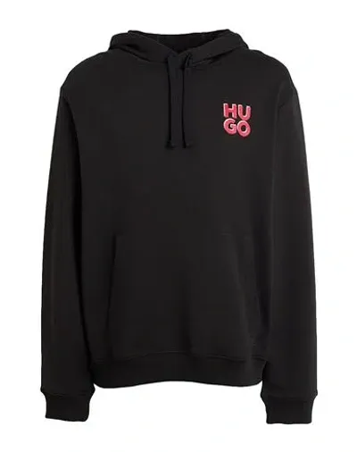 Hugo Cotton-terry Hoodie With Stacked Logo Print In Black 001