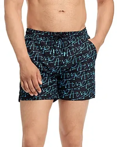 Hugo Marco Logo Print Regular Fit 4.72 Swim Trunks In Turquoise/aqua