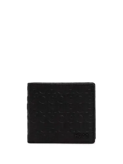 Hugo Matte-leather Embossed-logo Wallet In Black