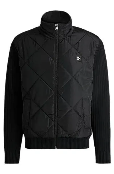 Hugo Mixed-material Jacket With Quilted Front Panel In Black