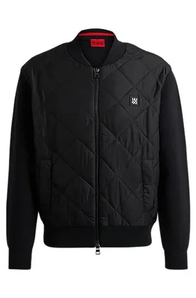 Hugo Mixed-material Jacket With Stacked-logo Trim In Black