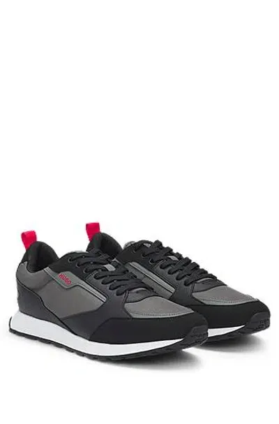 Hugo Mixed-material Trainers With Branded Accents In Open Grey 060