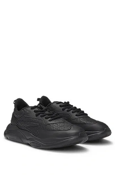 Hugo Kane Mens Mixed-material Trainers With Faux Leather Trims In Black 005